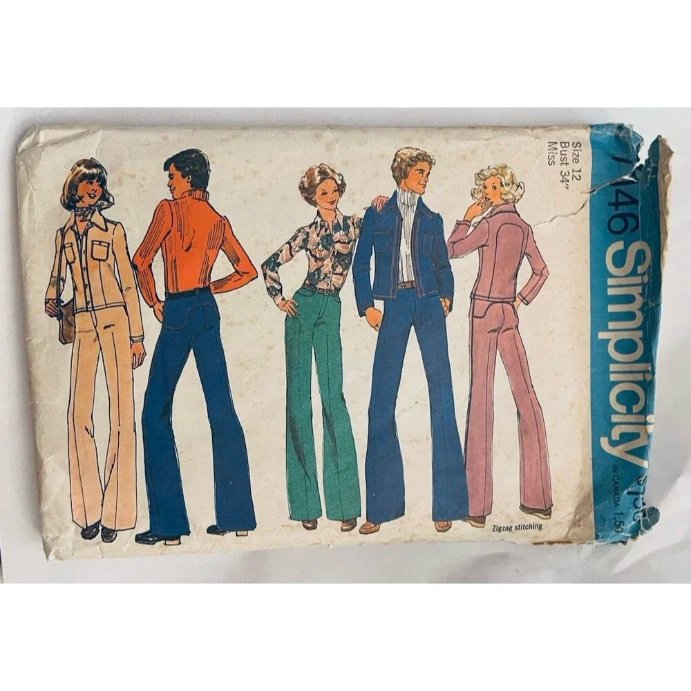 Simplicity 7146 Misses Jacket And Bell Bottom Pants 70s Size 12 *See Descrip*